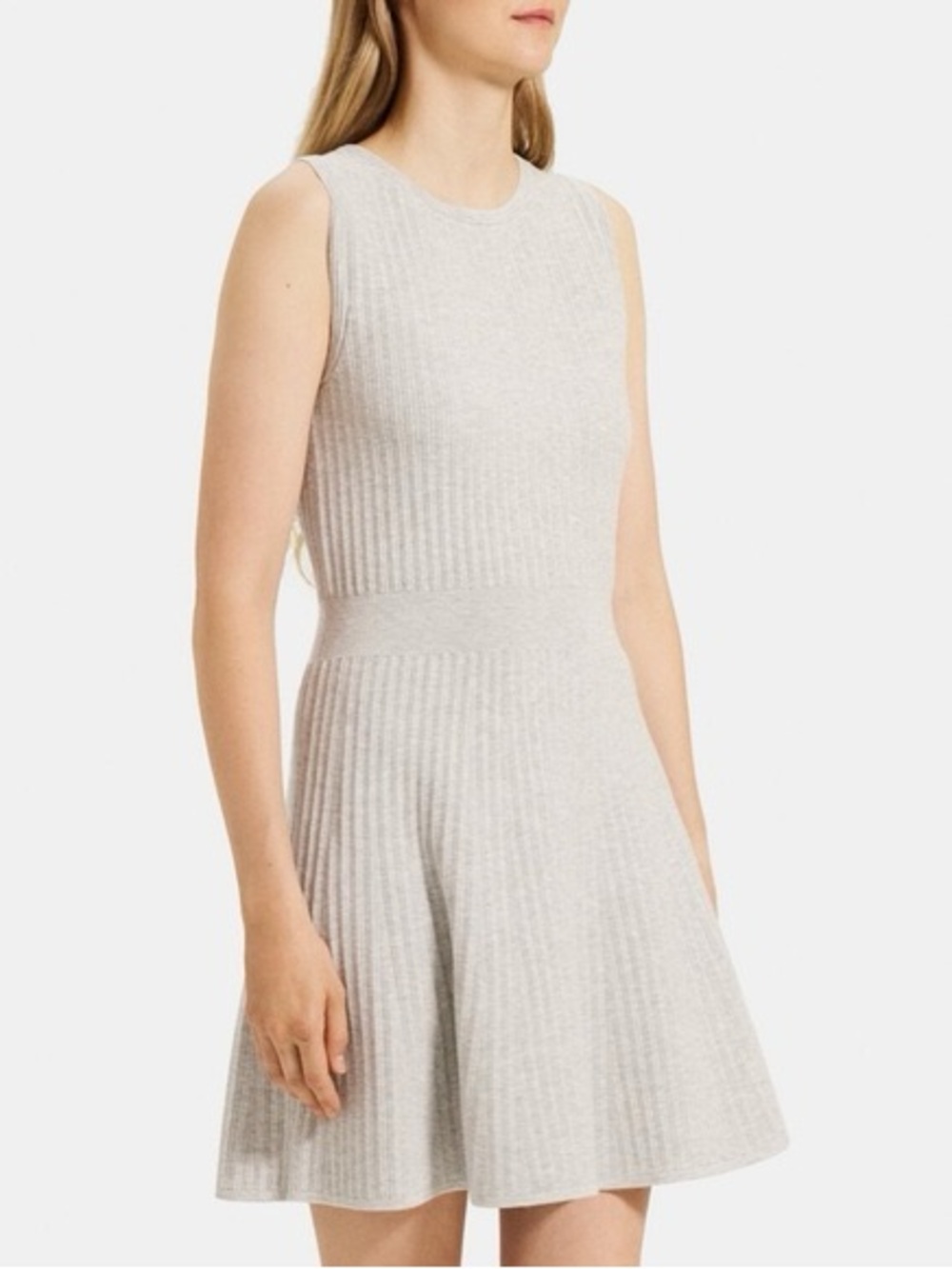 Theory Gray Sleeveless Ribbed Knit Cotton Mini Tank Dress Size P US XS